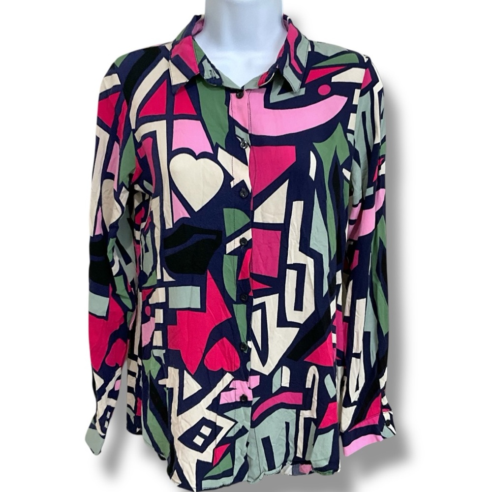 BIG DART Shirt Graphic Top Multi -Color Button Front Size US 6 UK 10 EUR 38